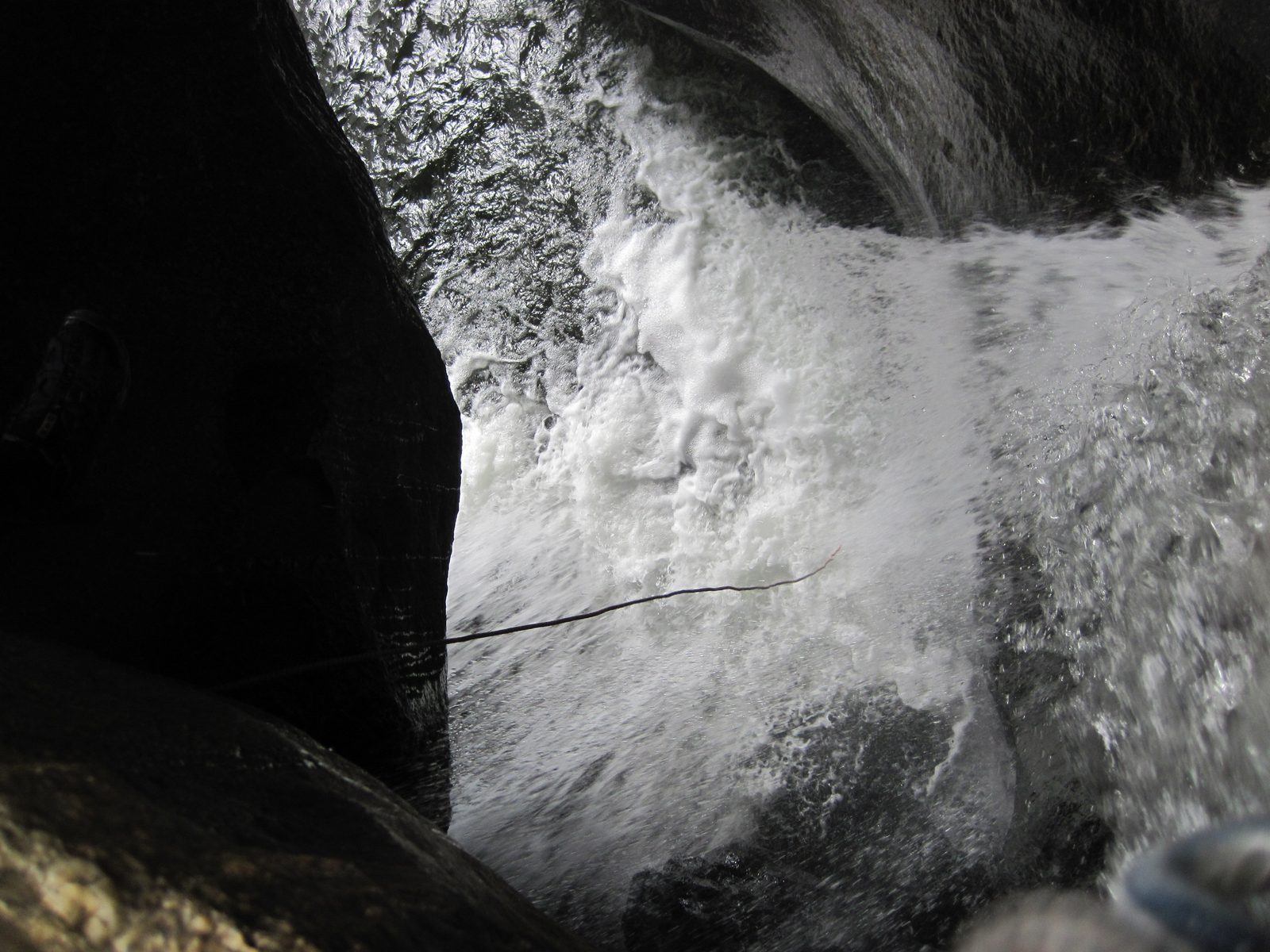 This is the view from the top of the rappel looking almost straight down - the rope is dangling...