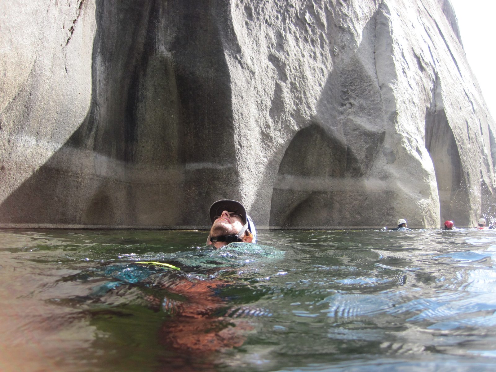 Joel swimming on his back and soaking up some of the last rays of sun.