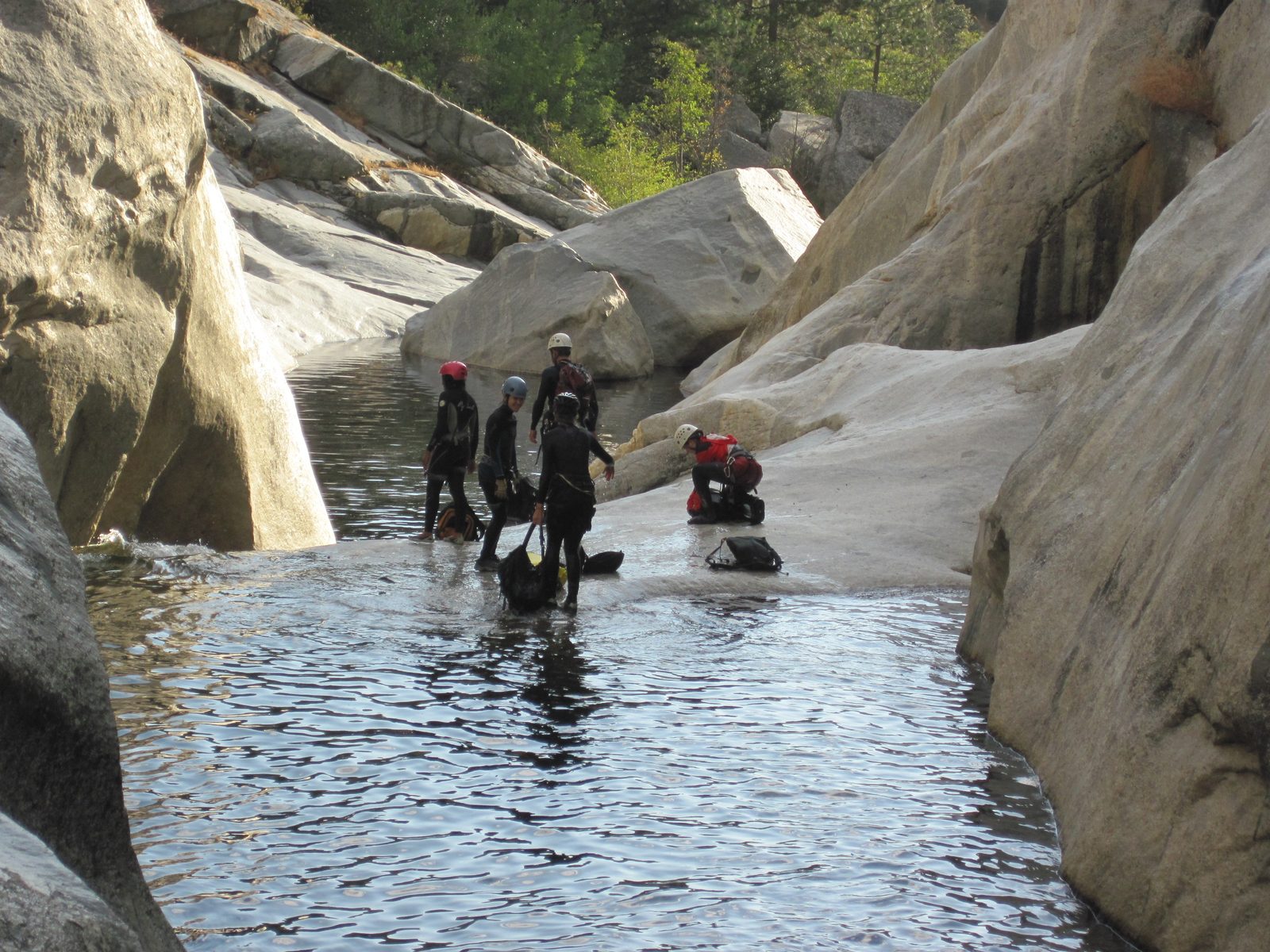 Here is a water slide that leads us out of the last of the narrows and into a riparian section...
