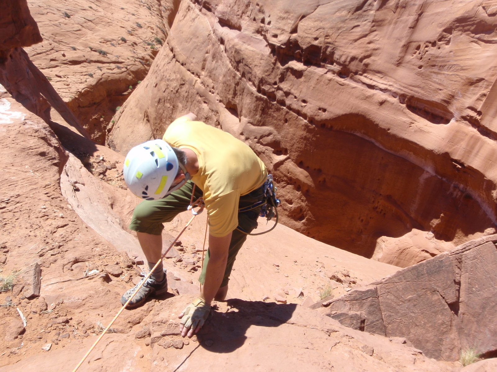 Day two started off with a bang: a 270+ foot rappel into a deep sandstone cleft in the earth....