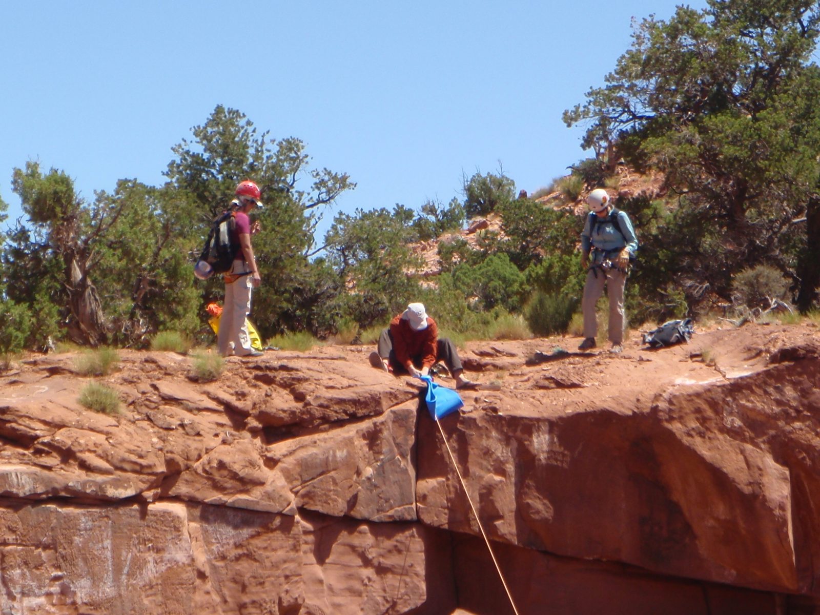Joel used a foam pad to protect the rope from wearing on the sharp edge of the canyon rim....