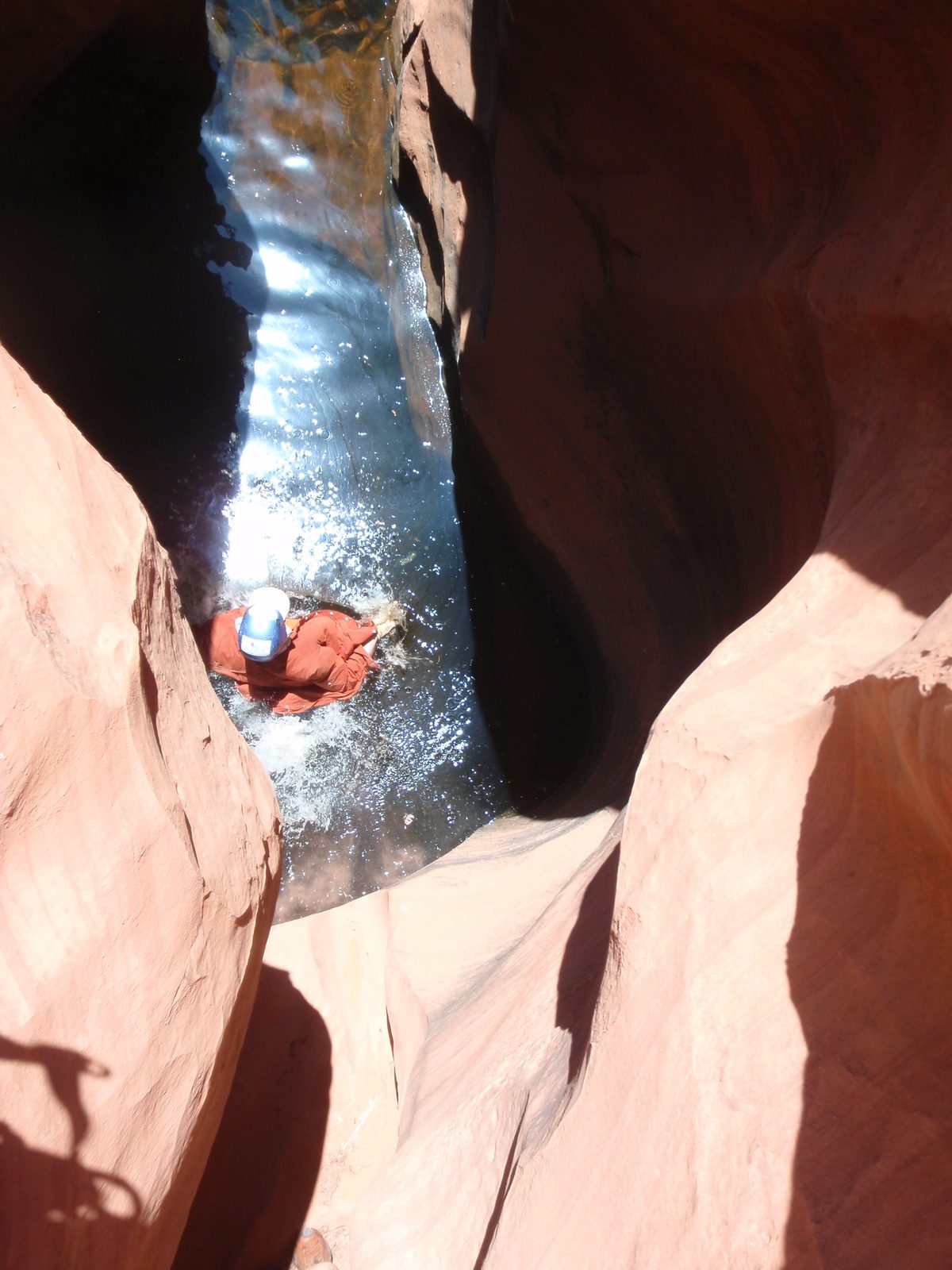 Some pools were unavoidable. Joel jumps into a pool with a dead sparrow. Ahh, canyons, the...