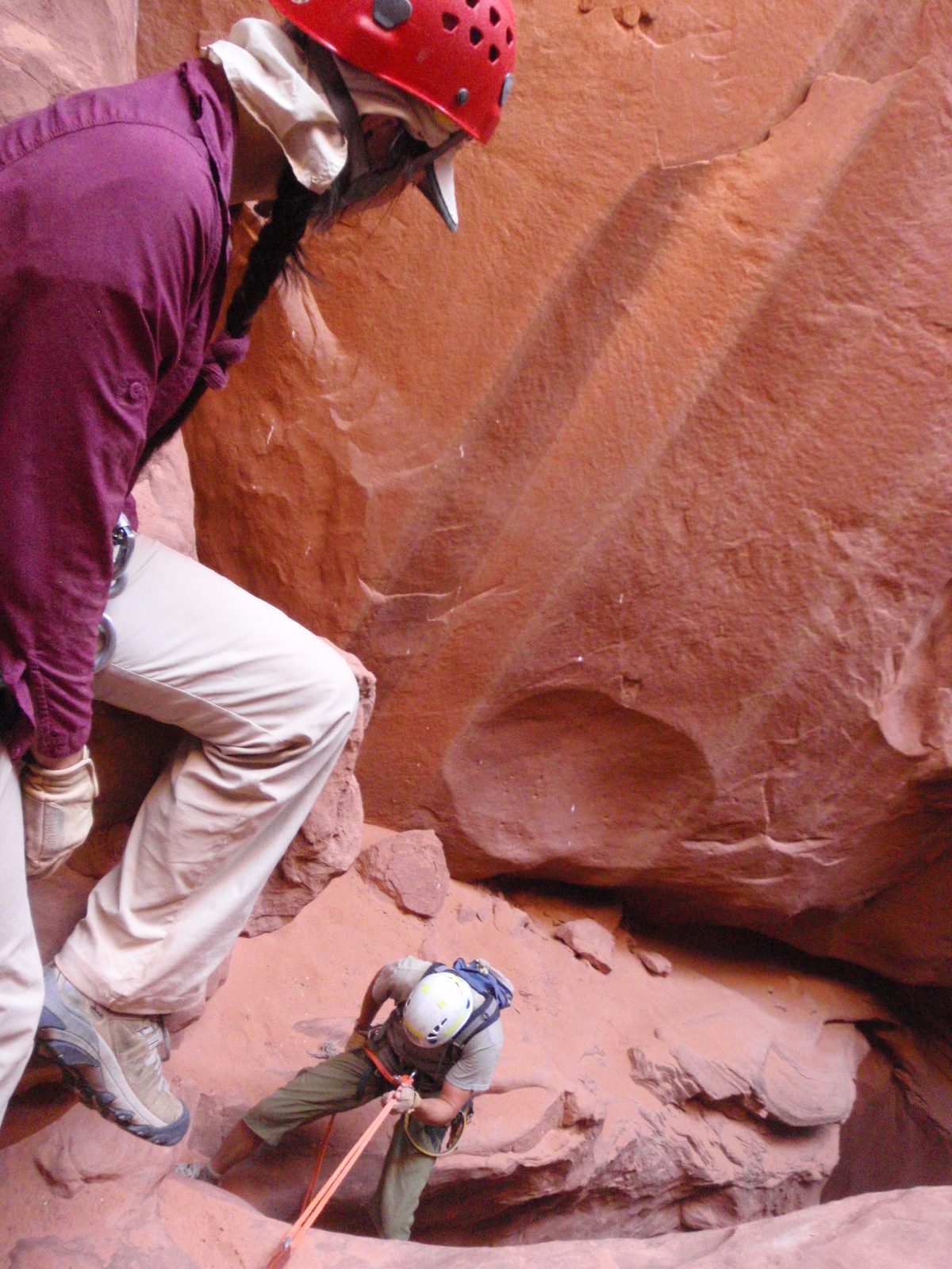 Turtle watches Andy on a short rappel.