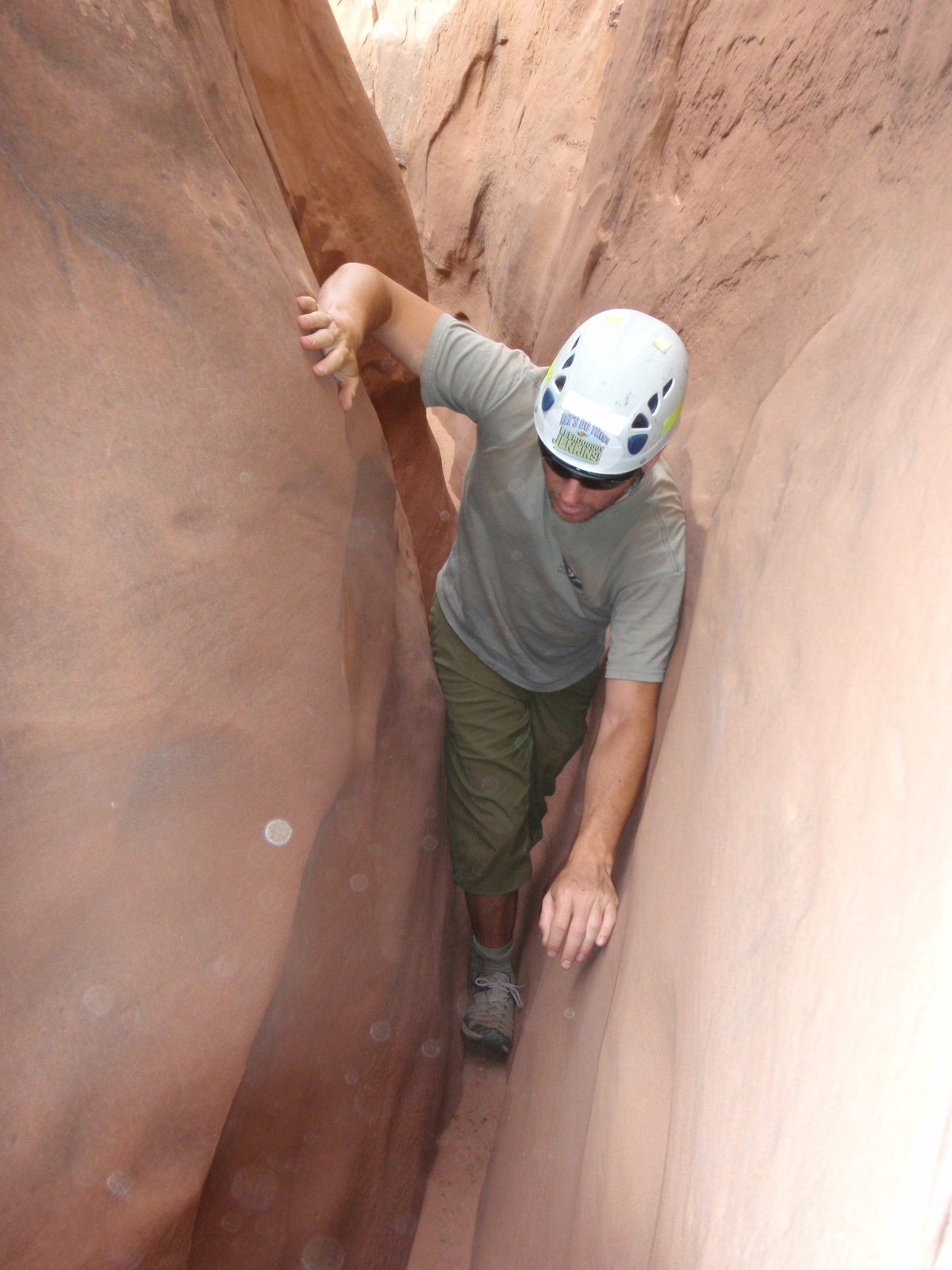 Andy climbing up a sloping section.