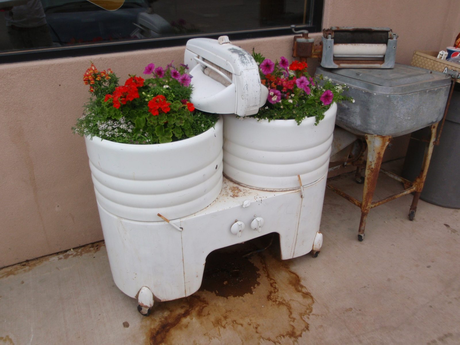 Old washing machine at a cafe in Hanksville turned into a flower pot.