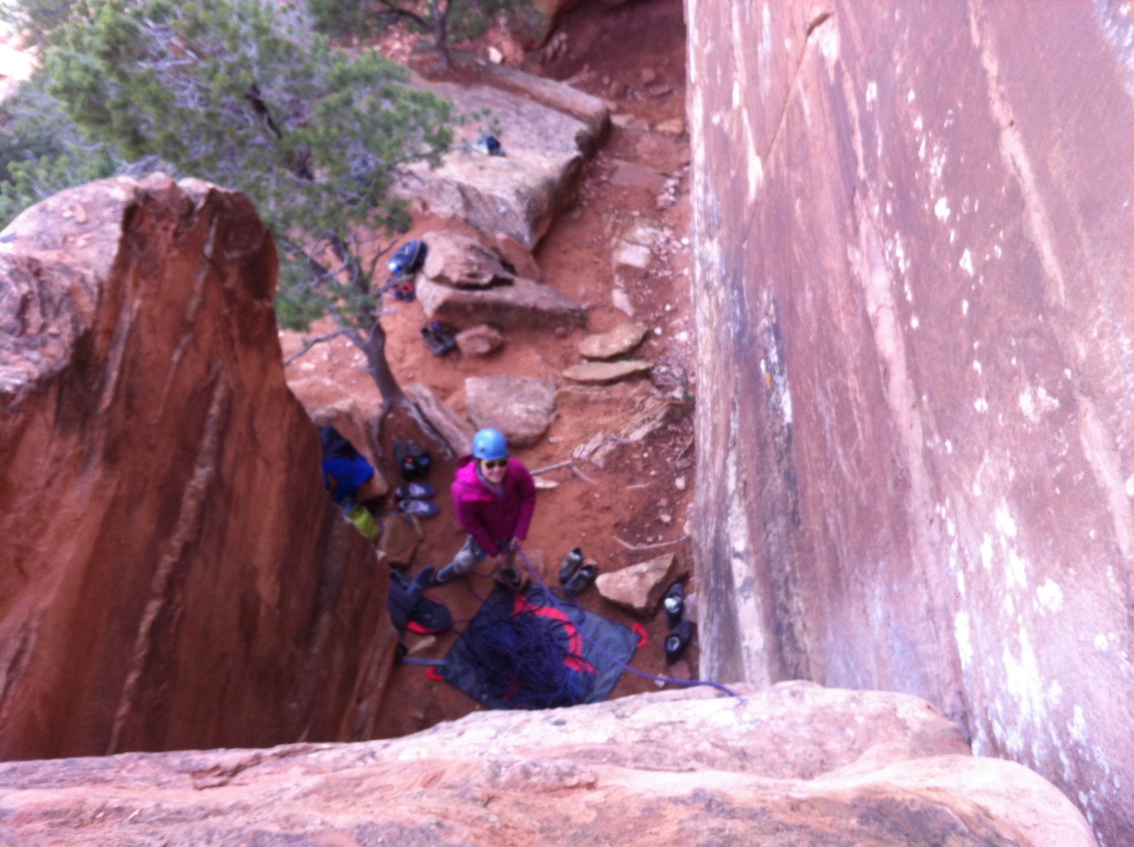Monica, belaying me for the first (mostly 4th class) pitch of Otto's Route on Independence...