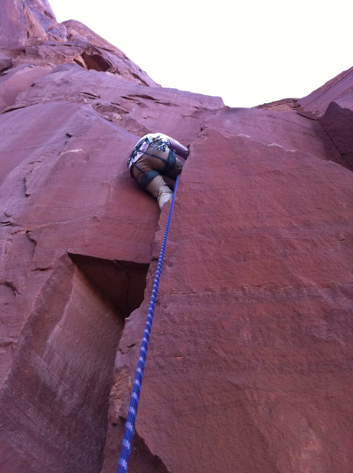 Climbing a bombay offwidth to fist crack on our way out (short, less than 30 feet). Monica...