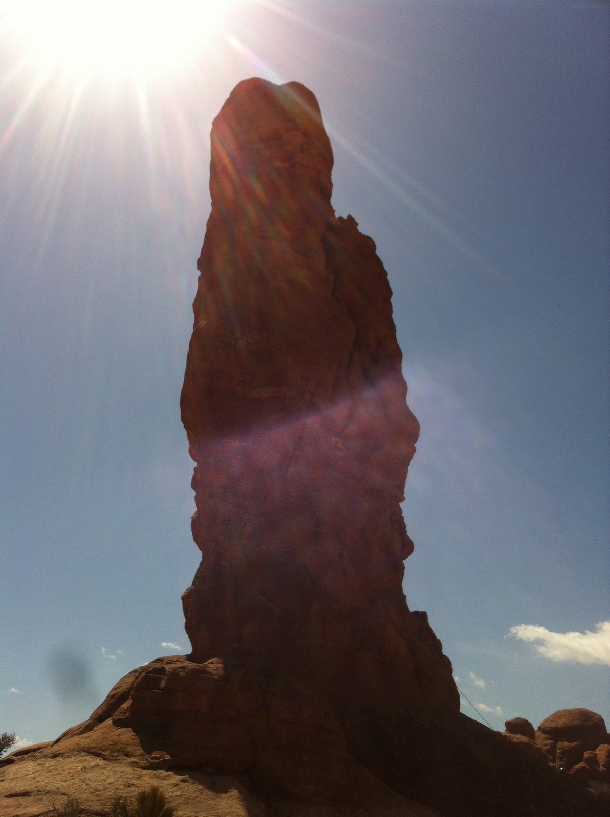Owl Rock from the parking lot. The climbing route goes up the right side, roughly.