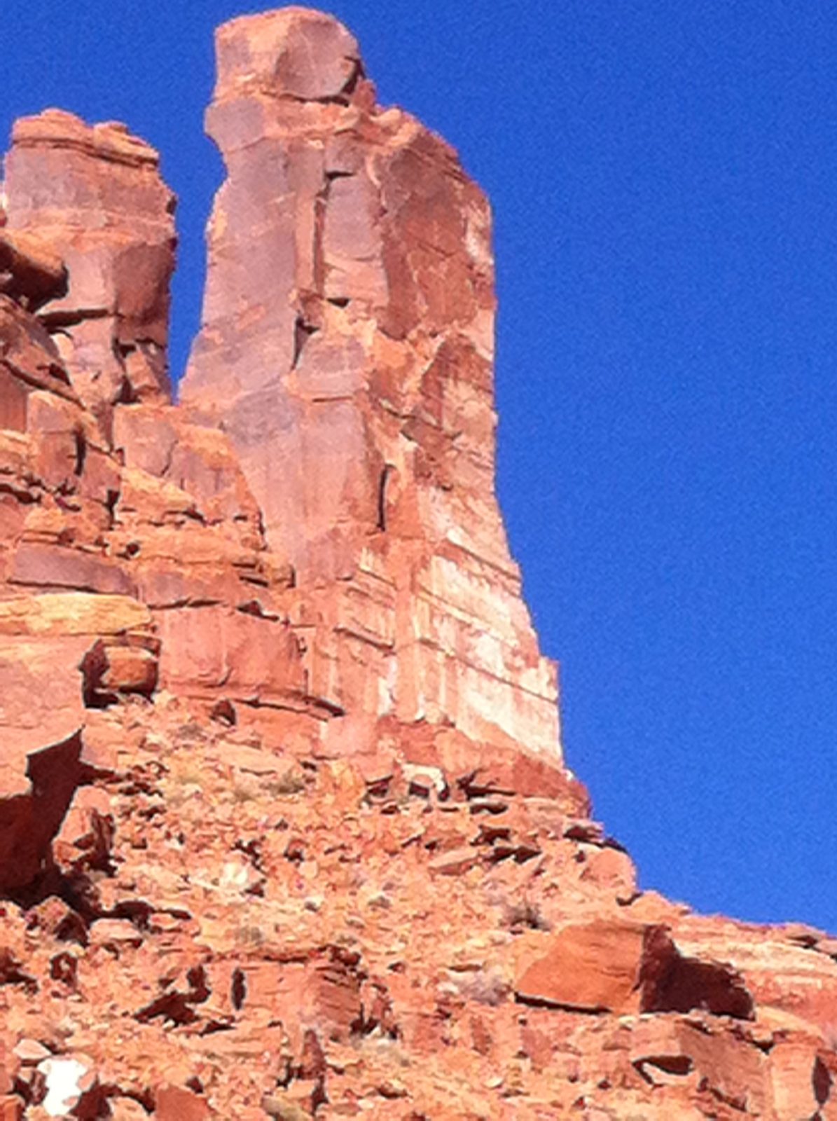Better view of where we climbed... you can kind of see a zig-zagging crack on the right rightmost face.