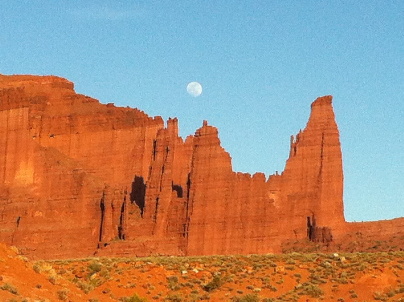 Fisher Towers and the almost full moon. Monica has much better photos from her DSLR.