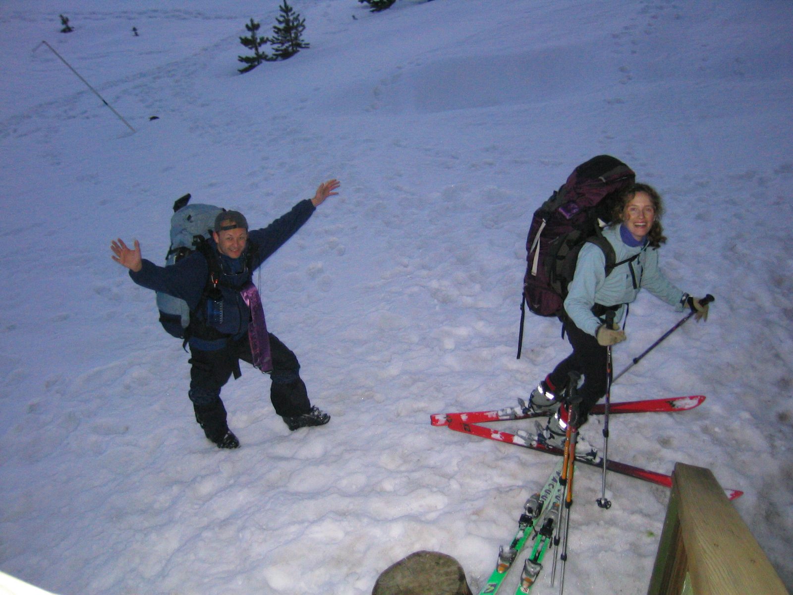 Niels and Sofia, in anticipatory celebration of the removal of their ski boots, after a long...