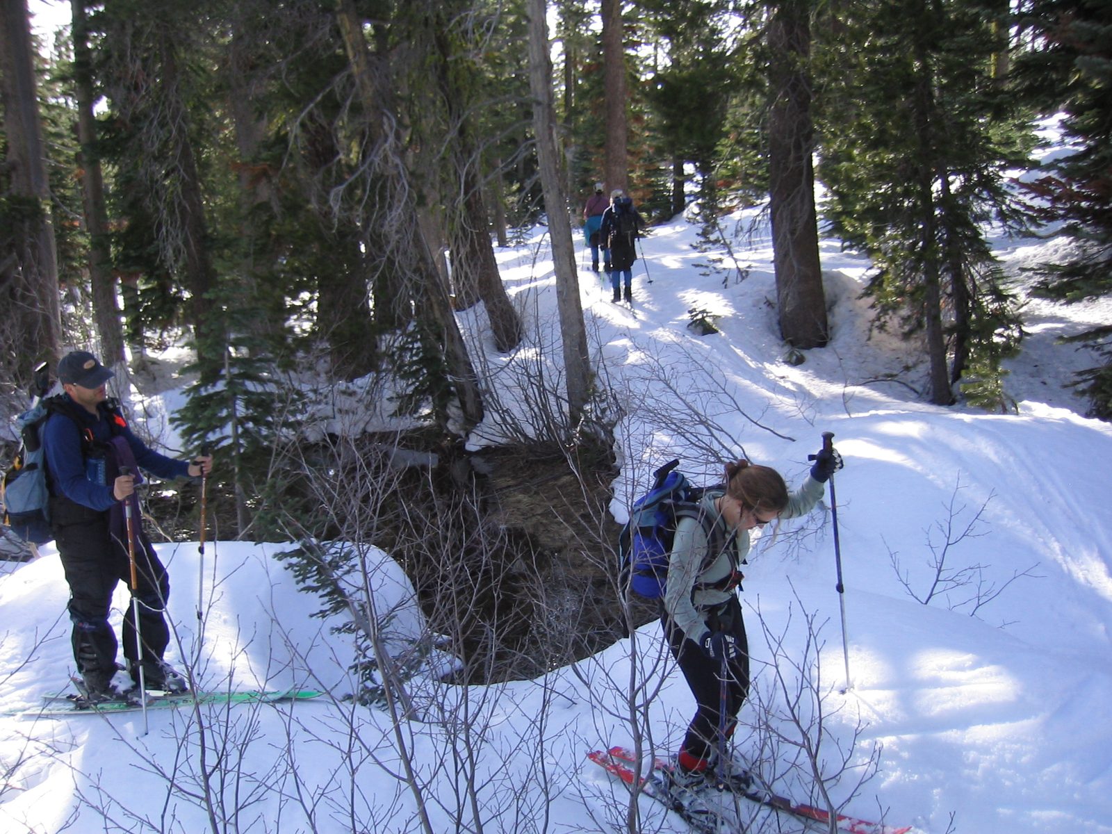 Sofia, making her way across a snow-bridged stream, while Niels looks on.  (Terry and Glenda in...