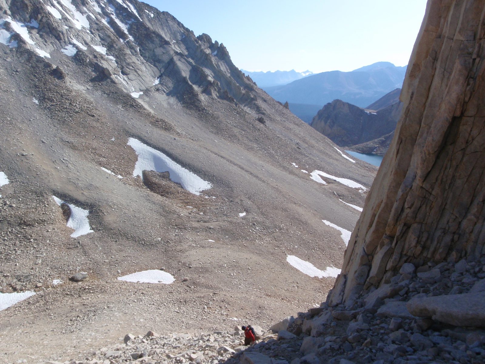 Joel, walking down the talus and scree slope on the south side of Mt. Russell.