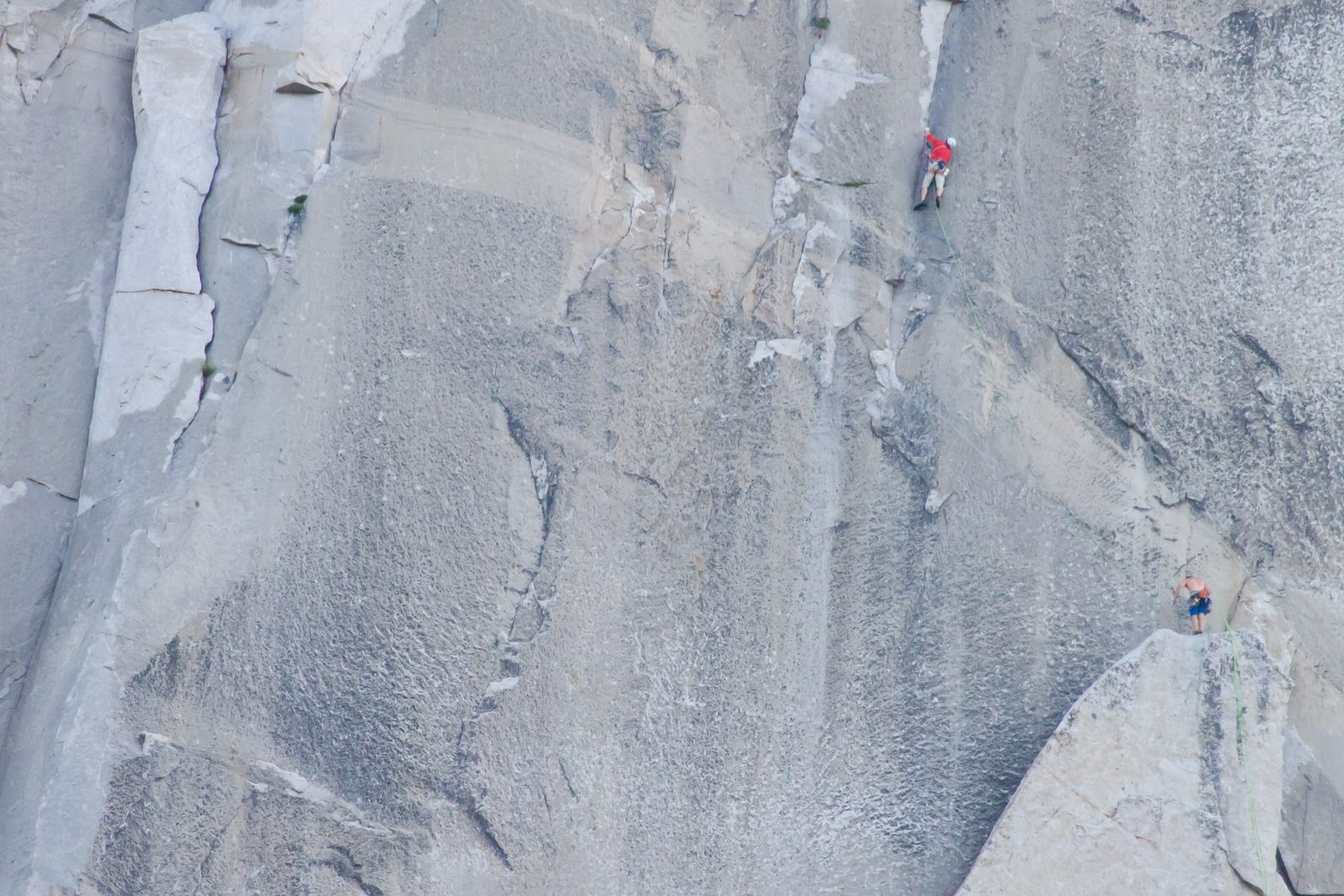Hans leading the bolt ladder up to Boot Flake while Alex possibly manages the rope (not sure why...
