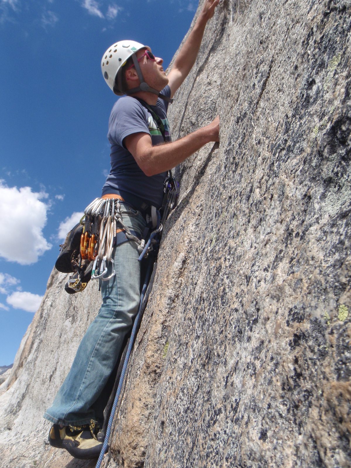 Starting to lead the crux pitch.