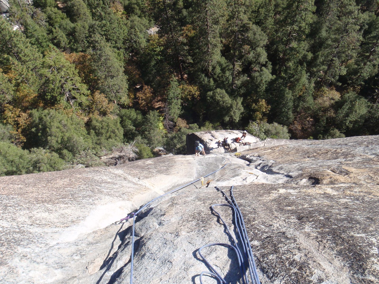 Monica following pitch 3 as the climbers from Santa Cruz wait.