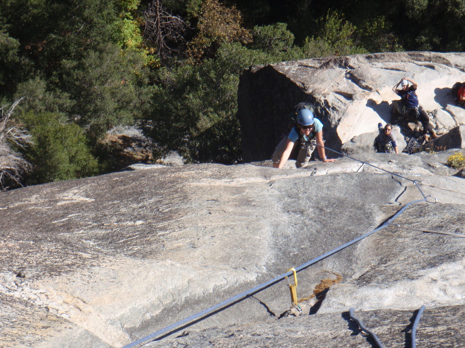 Monica, climbing pitch 3 of Nutcracker (5.8).