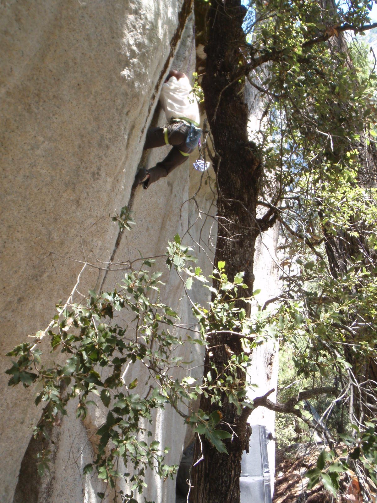 This steep, overhanging crack required any number of techniques from hand stacks to shoving most...