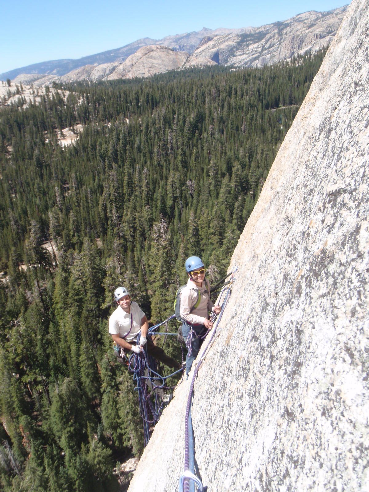 Grand Canyon of the Tuolumne in the background. A beautiful place to be strapped to the side of...