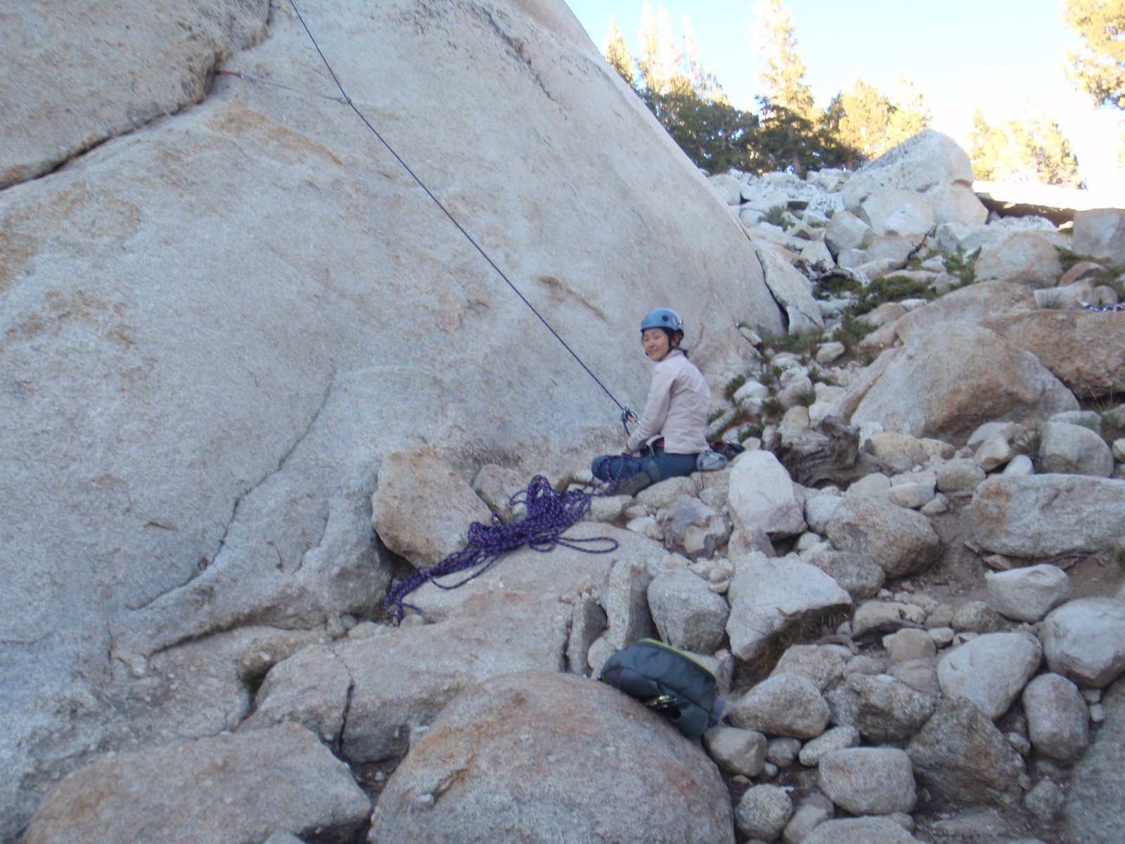 Monica belaying Jay.
