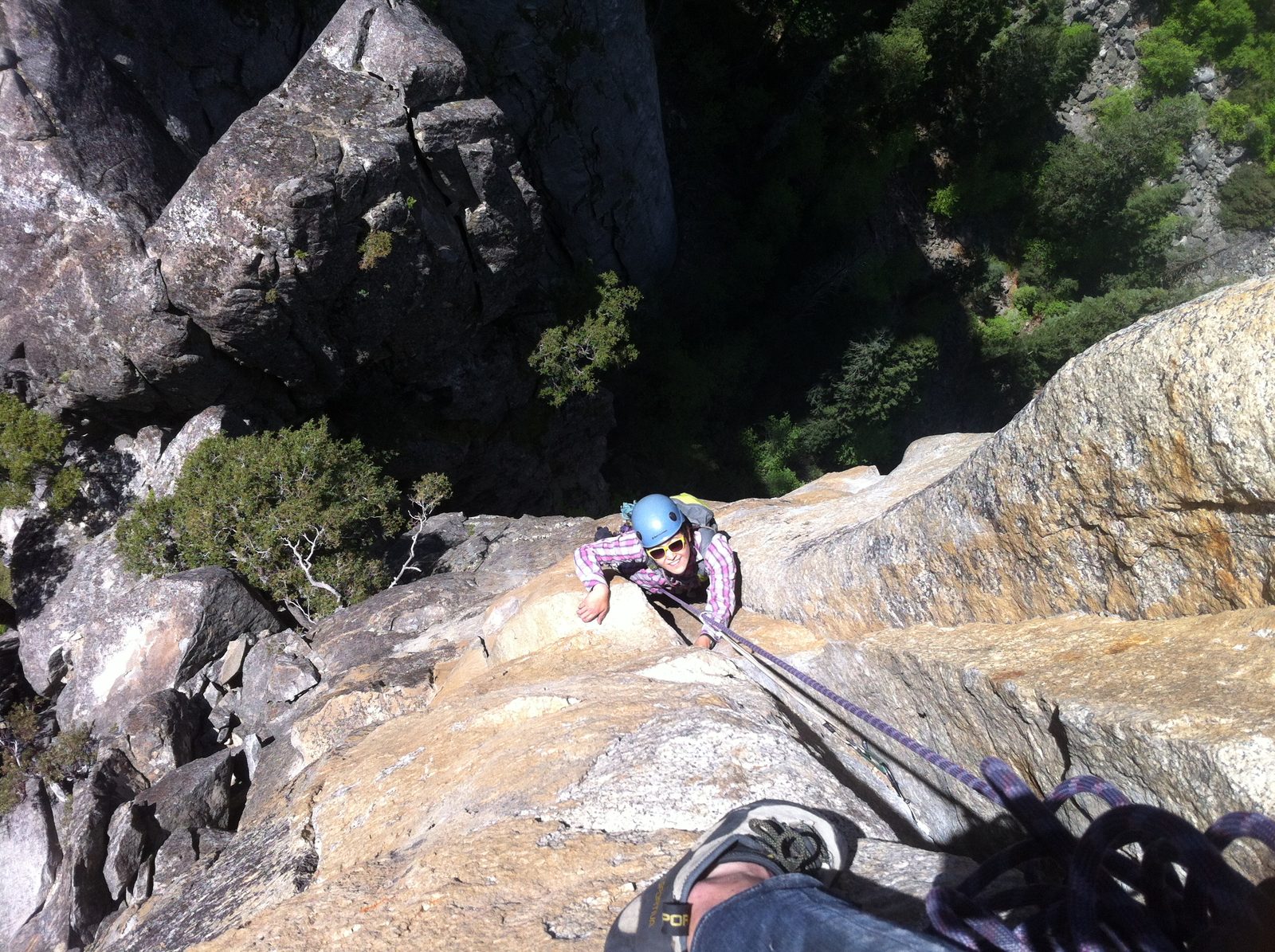 Monica past the tricky 5.10d crux on pitch 4. 