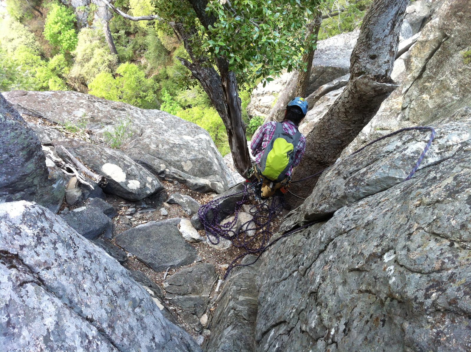 Monica, fixing a rappel on the way back down. "Pitch 4" was really more like 80 feet of 3rd...