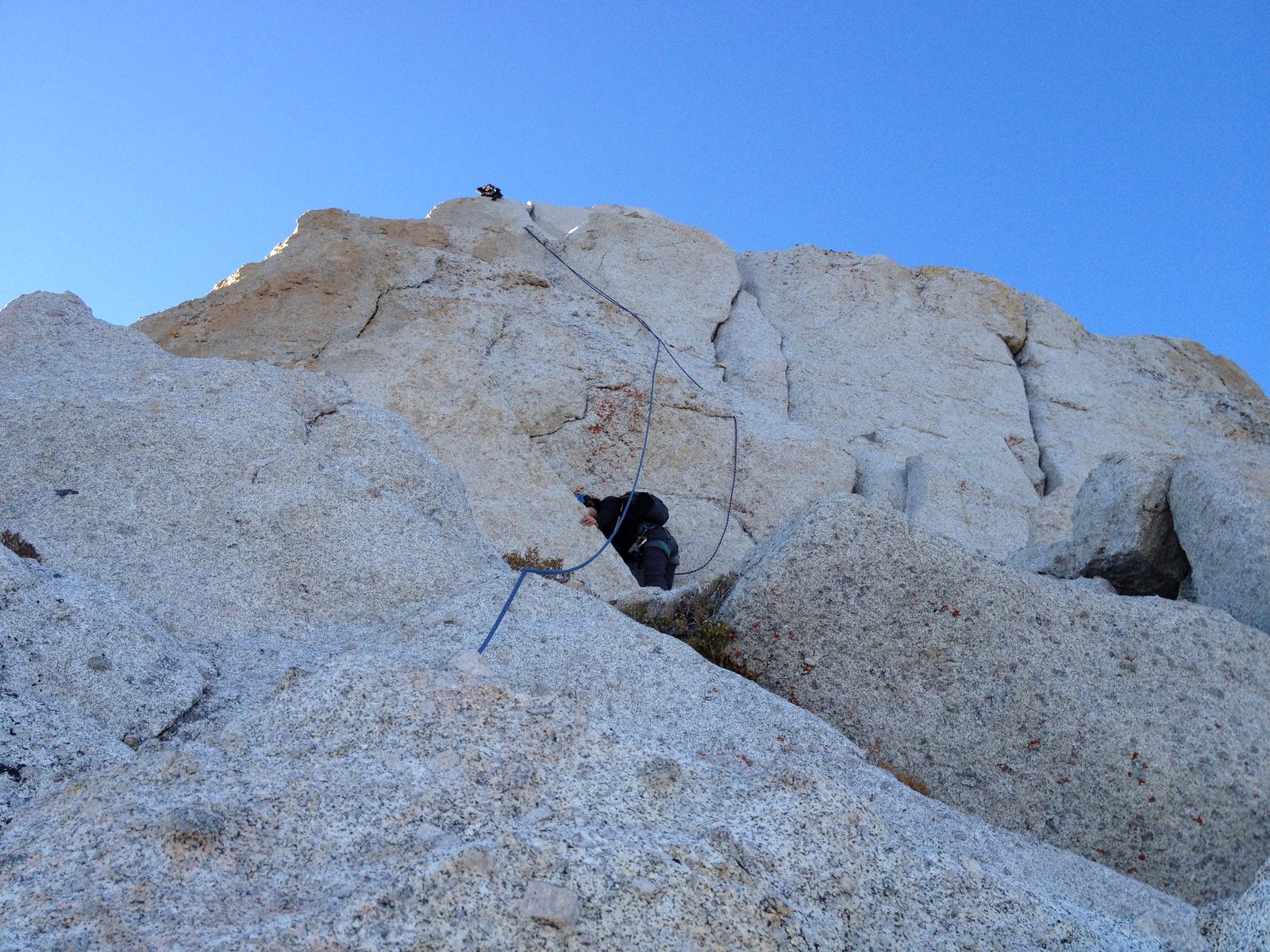 Monica climbing the last pitch.