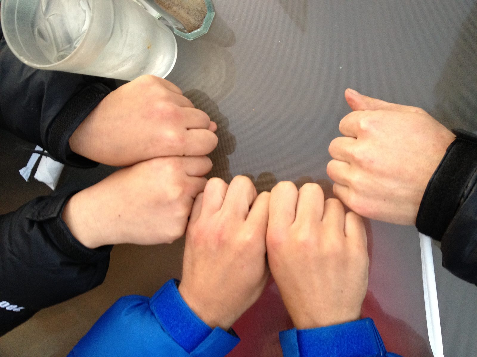 Comparing hands after climbing Conductor crack that afternoon.