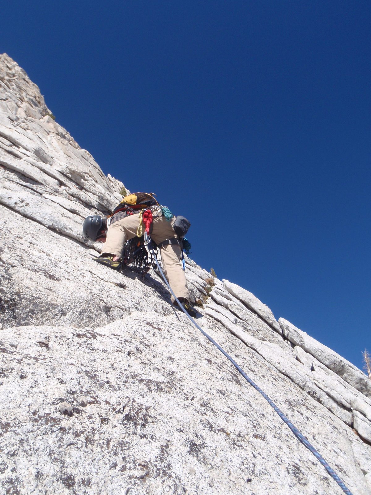 Alex leading the first pitch of Cathedral Peak (5.6)
