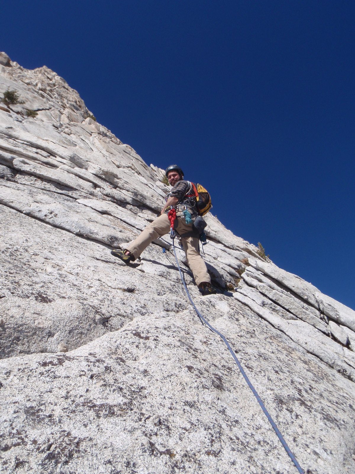 Alex, leading pitch 1 of Cathedral Peak.