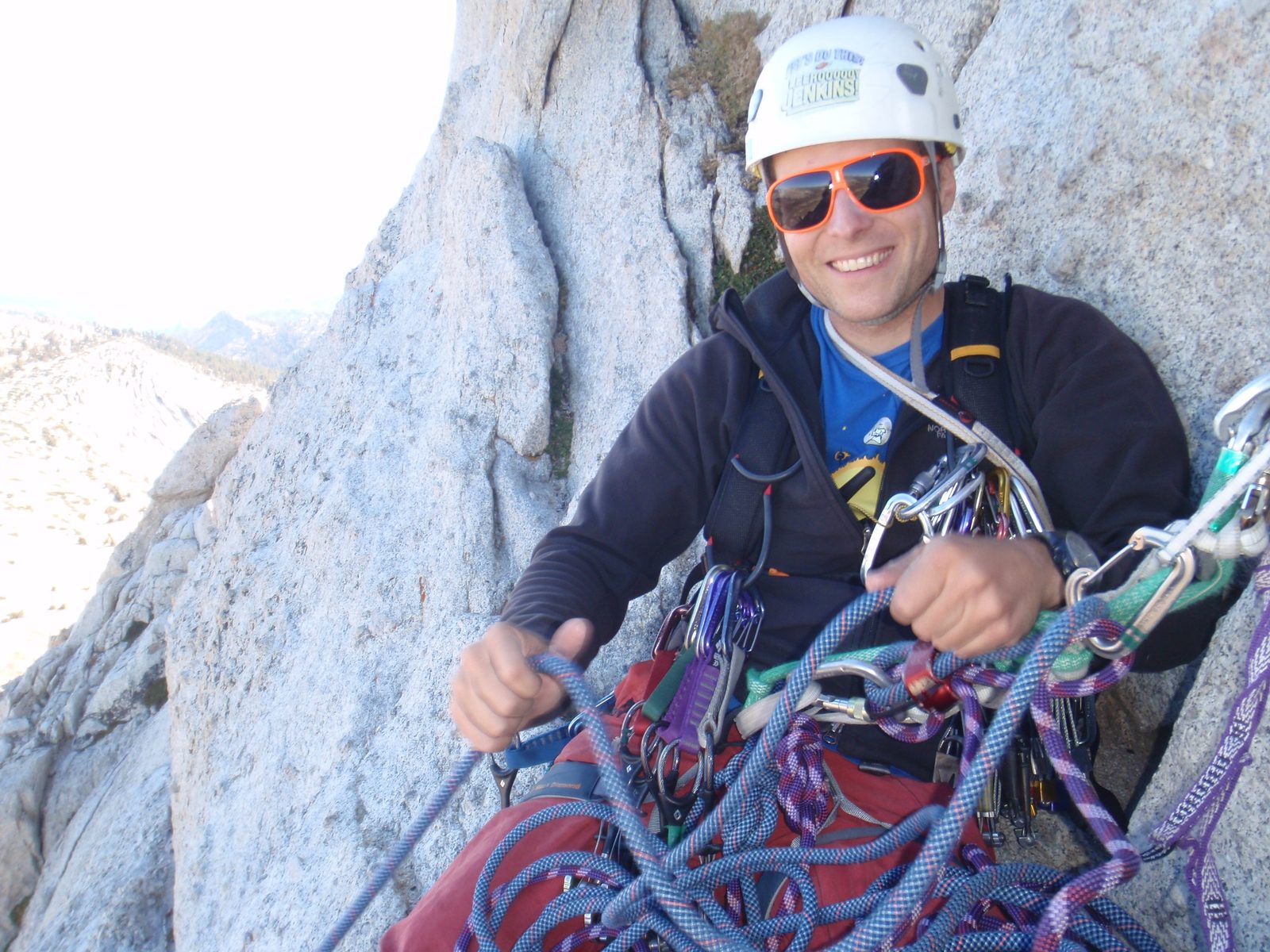 John belaying at the top of pitch 3 on Cathedral Peak.