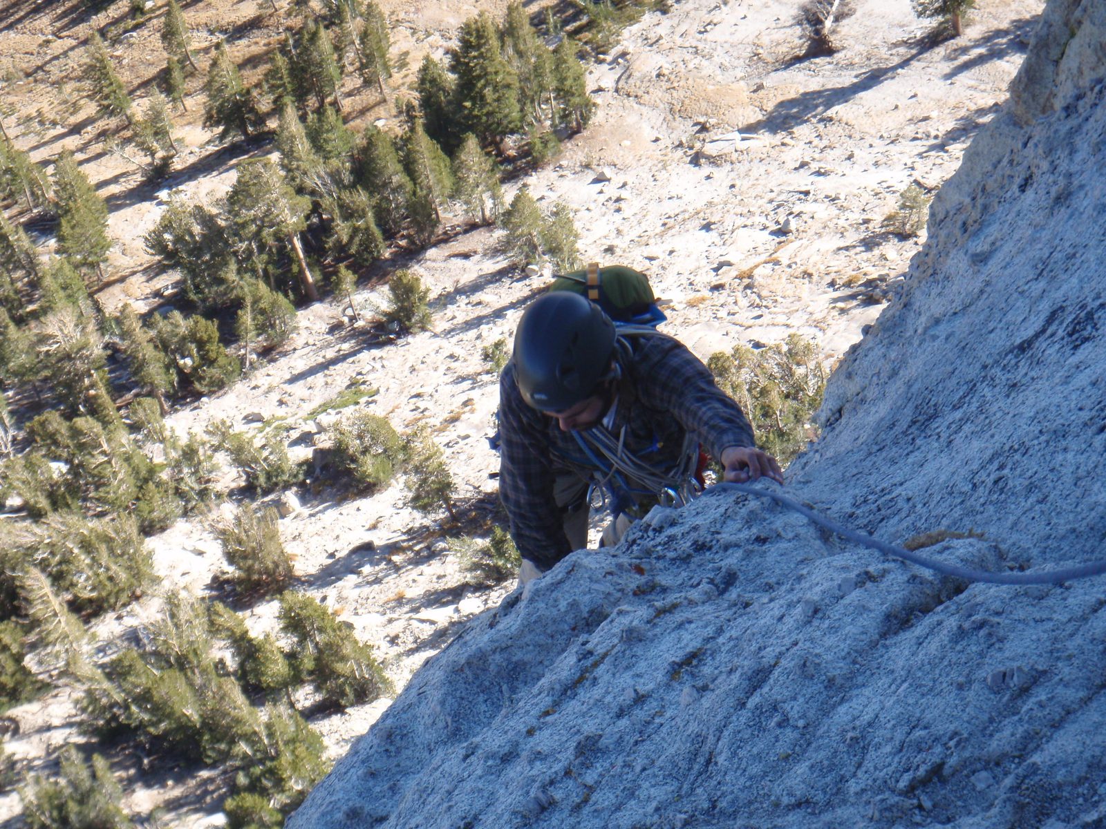 Alex climbing pitch 3 on Cathedral Peak. On pitch 3 we wandered a bit to the right and left the...