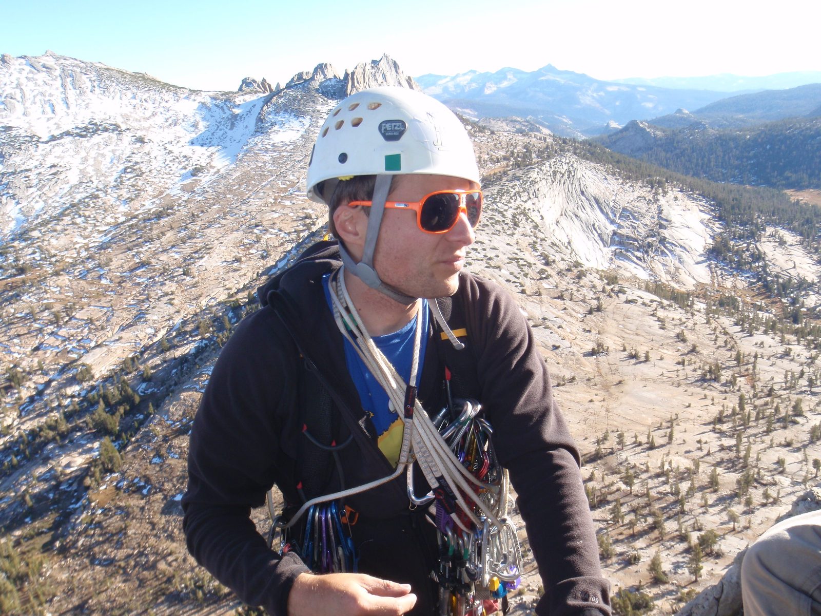 John at the top of pitch 4, back in the sunshine.