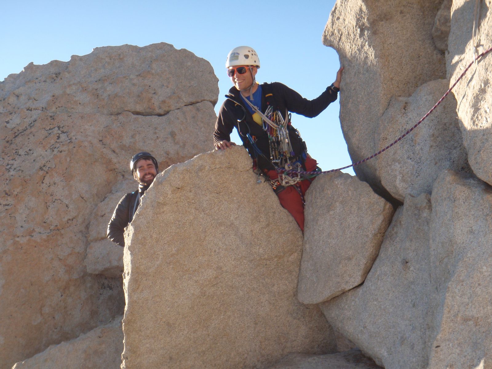 Alex and John, hanging out on the summit of Cathedral Peak (the actual summit block is to the right).