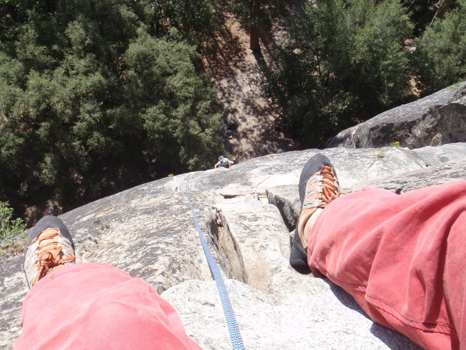 Monica climbing first pitch of After Seven.