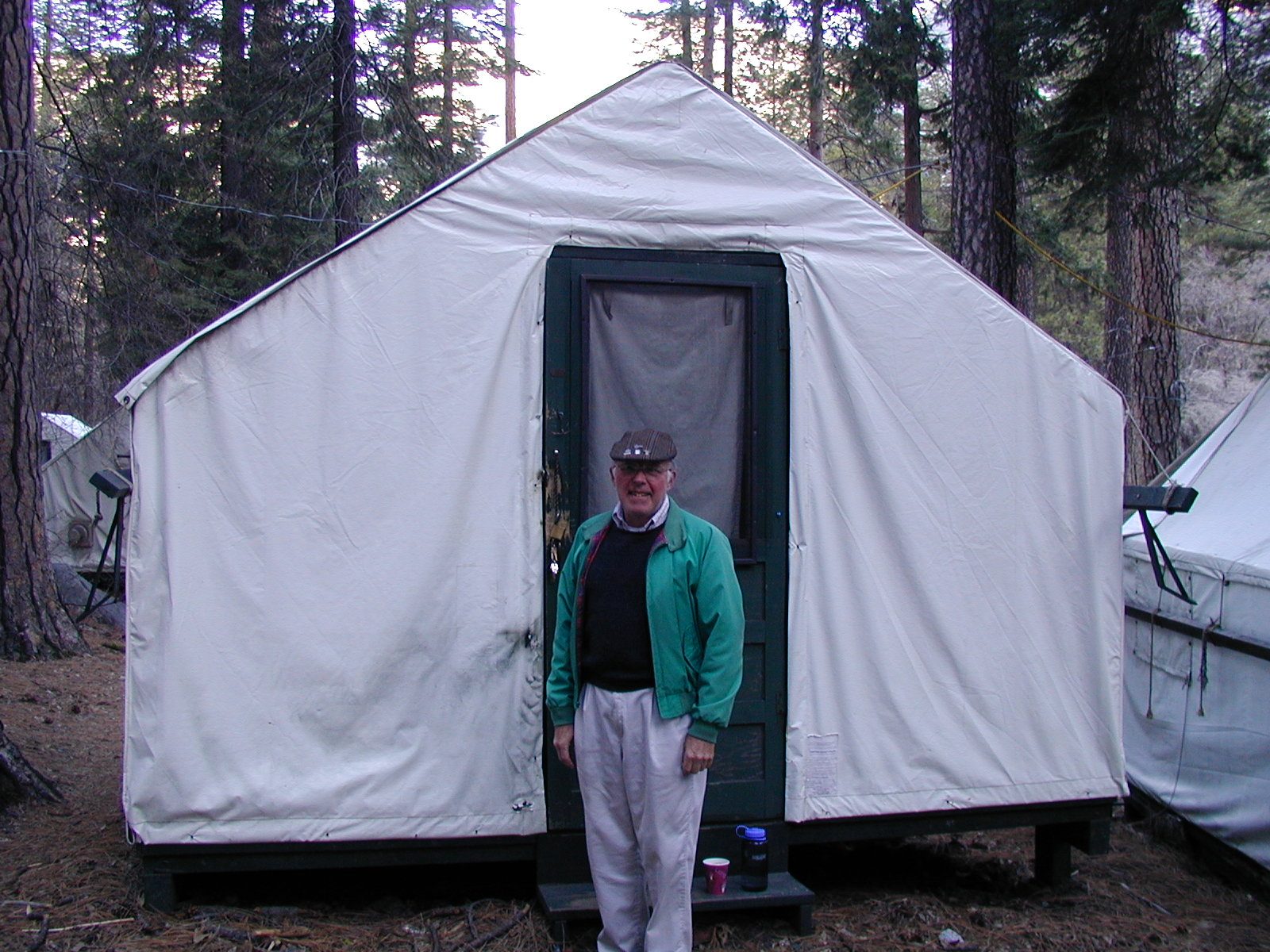Dad in front of our tent cabin in Curry Village.