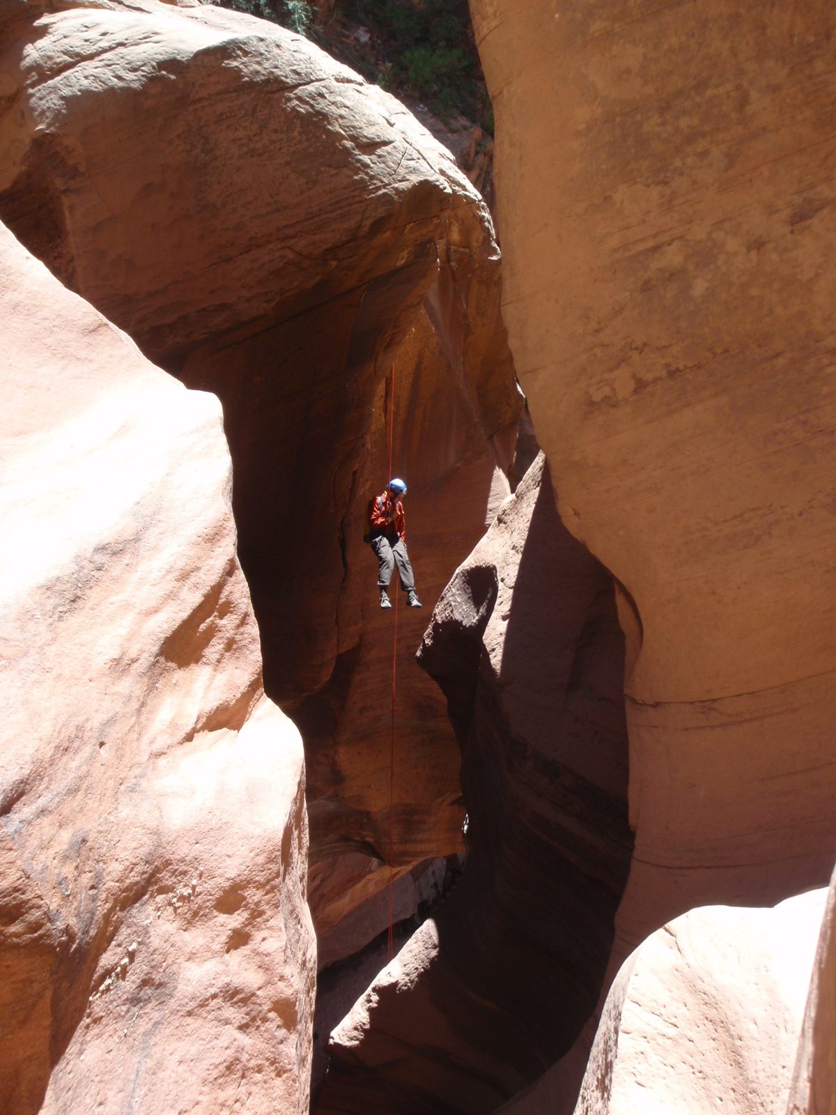 Joel on the final free rappel out of Pine Creek Canyon.