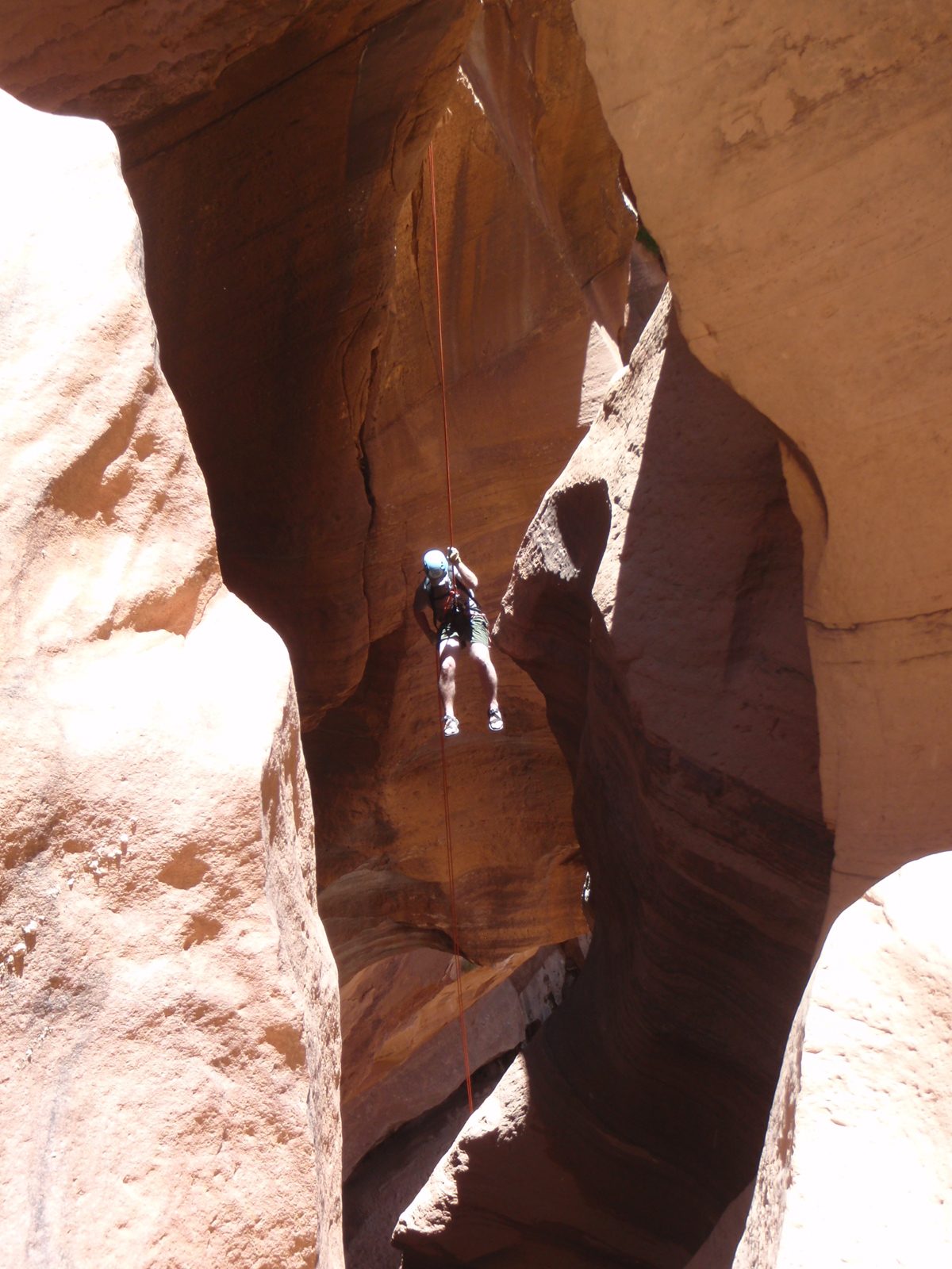 Mike on the final rappel out of Pine Creek Canyon.