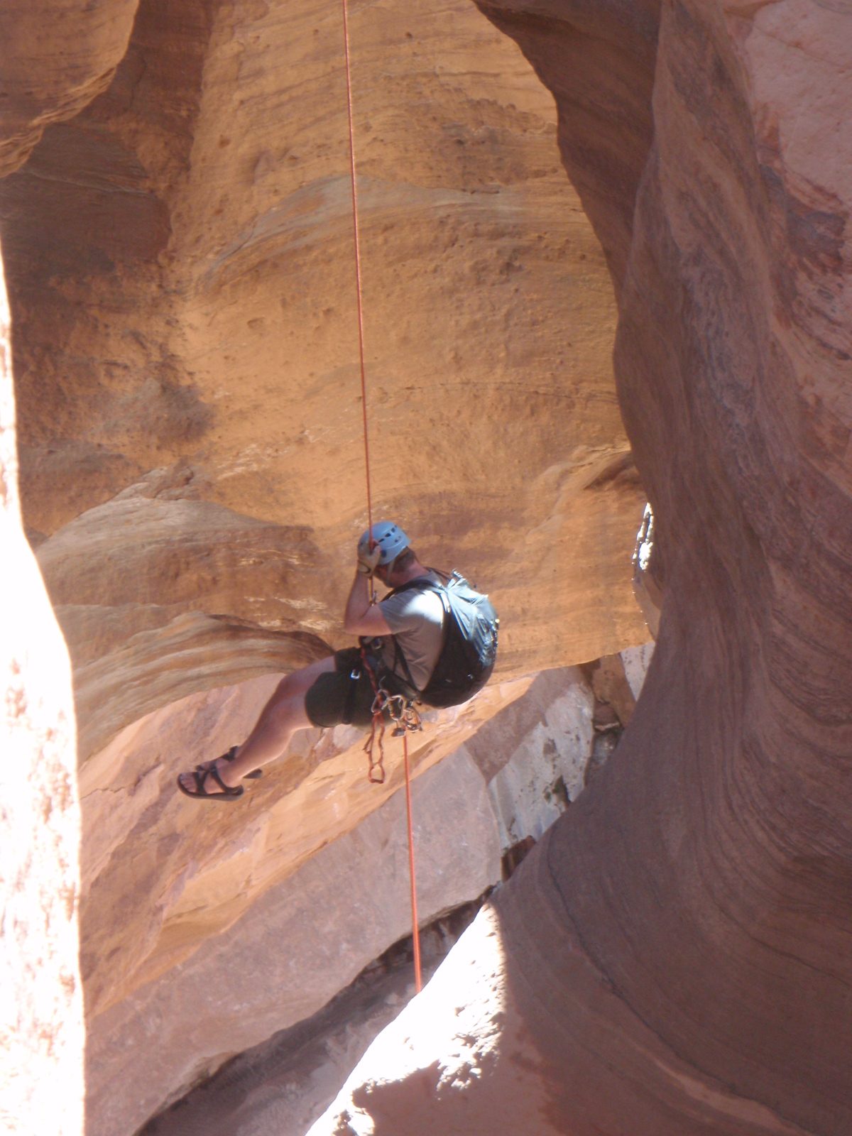 Mike, on rappel again, on the final rappel of Pine Creek Canyon.