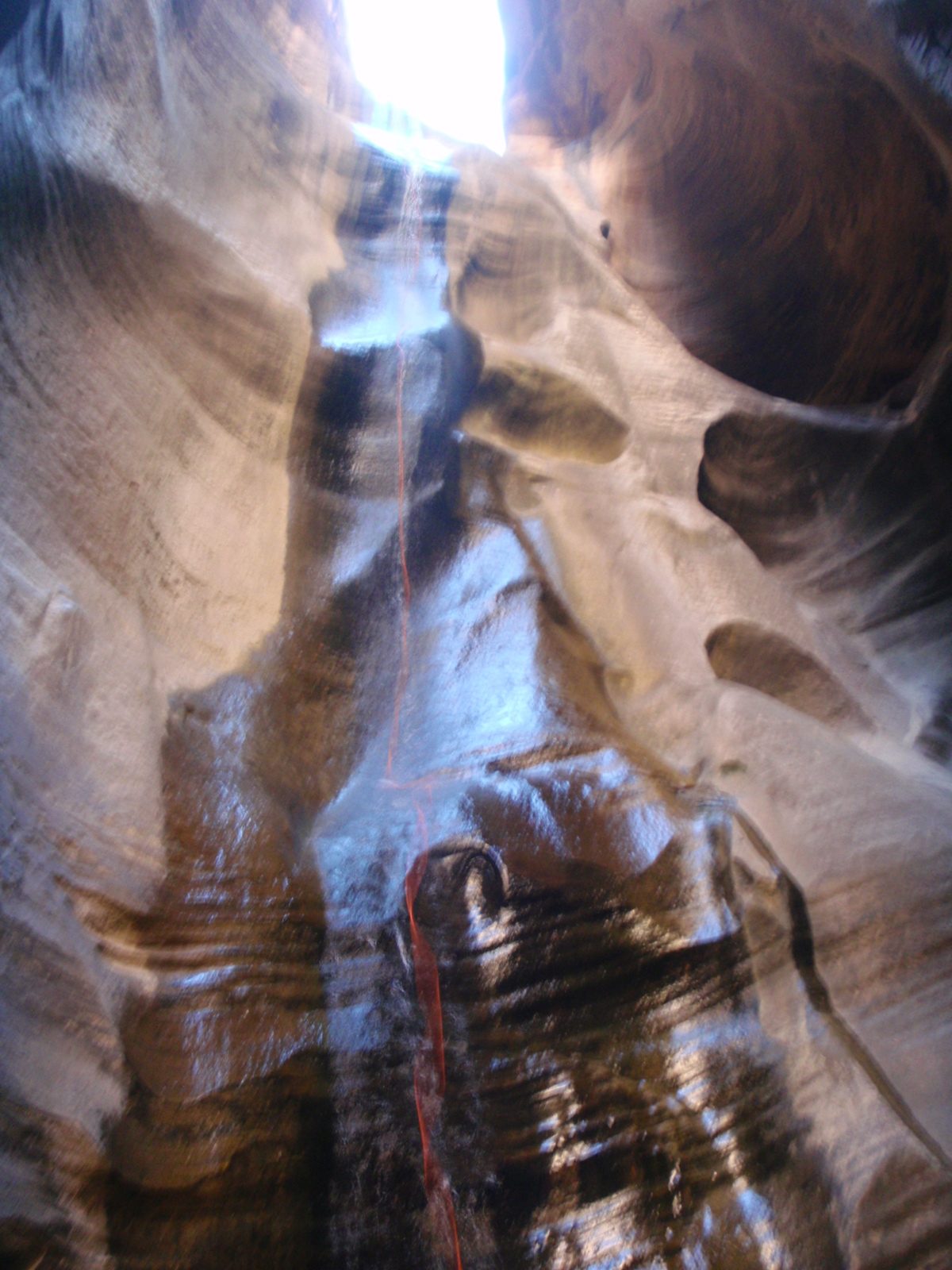 A view from the bottom of the final rappel.