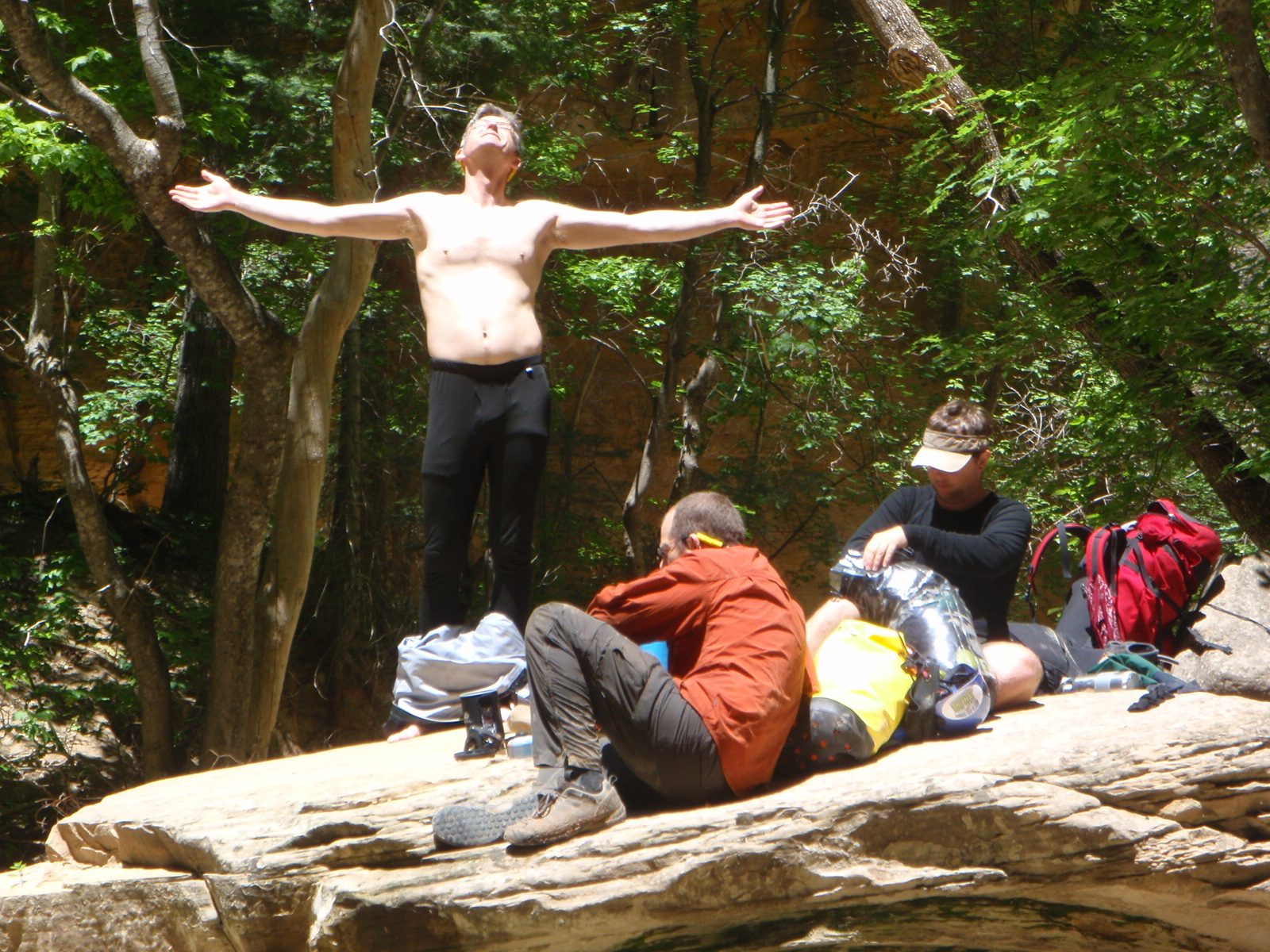 Andy is thrilled to get rid of his dry suit and thermal layers.  (Joel and Mike eat lunch.)