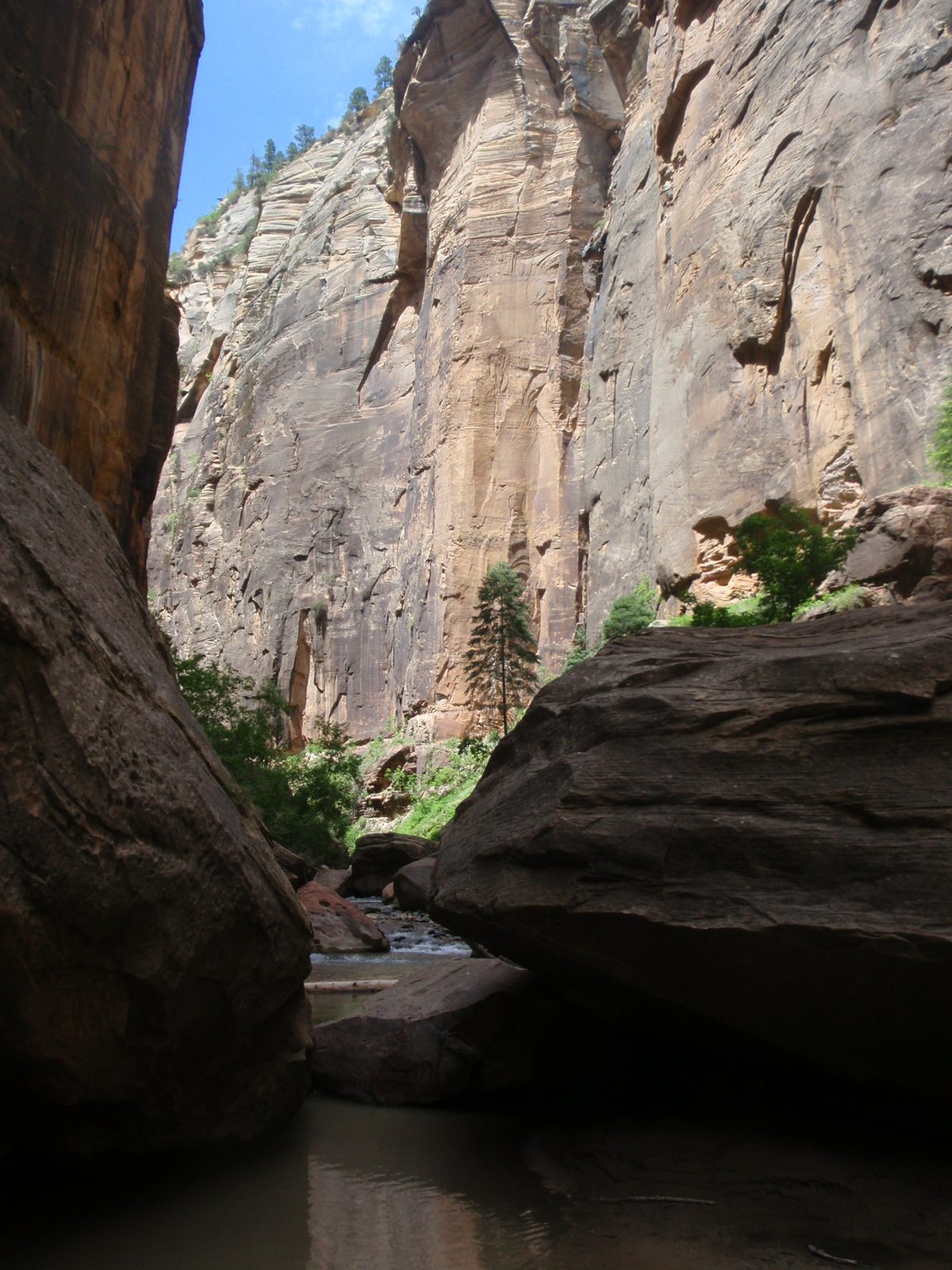A gap between two boulders.