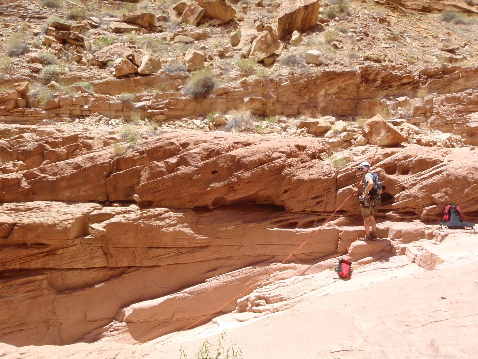 Andy, adjusting our anchor:  we are anchored to the large boulder above Andy's head.  The...