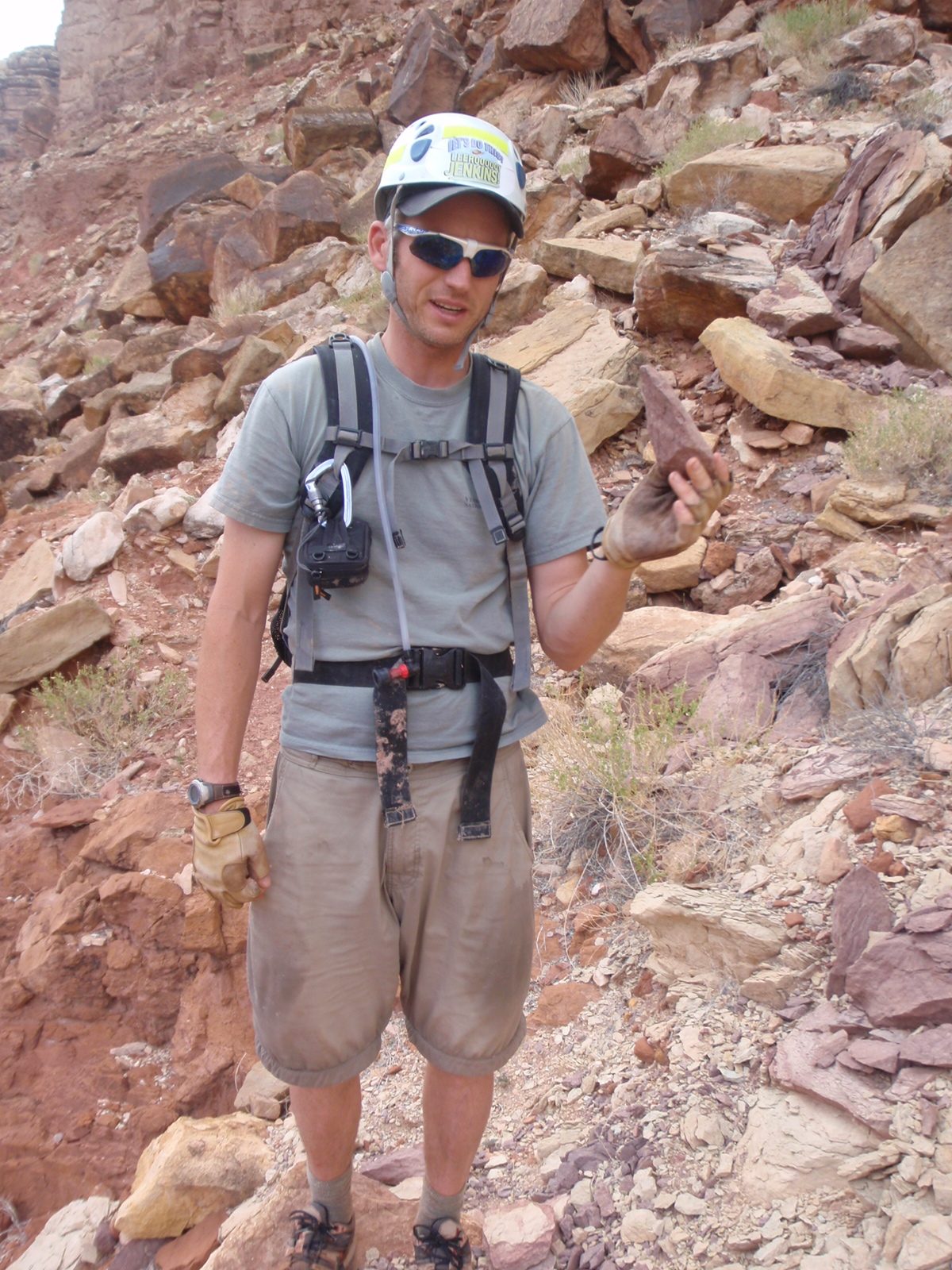 Andy holds up a piece of what he thinks is vermilion.  If it weren't for his backpack strap, you...