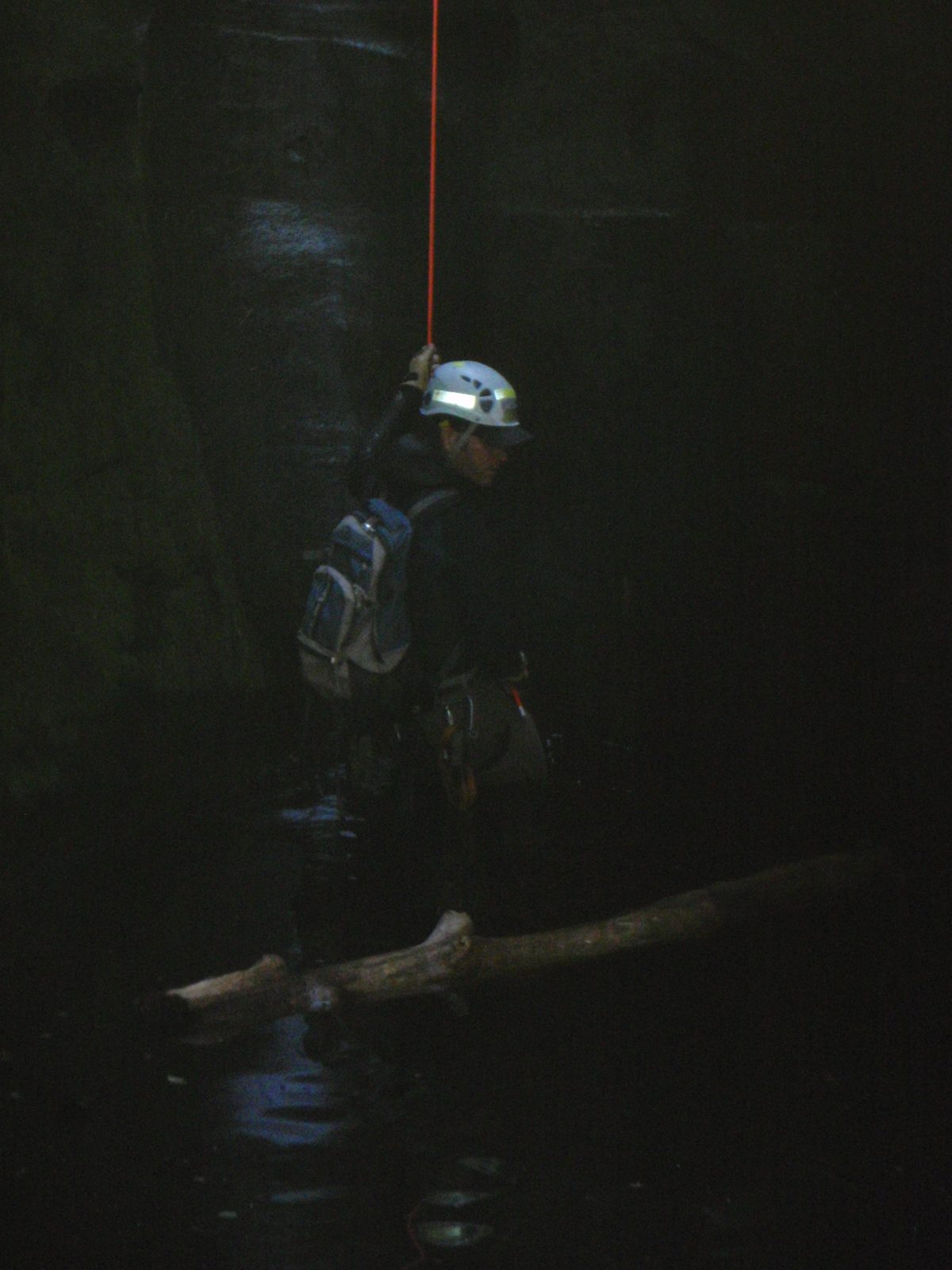 Andy, about to drop into the water.