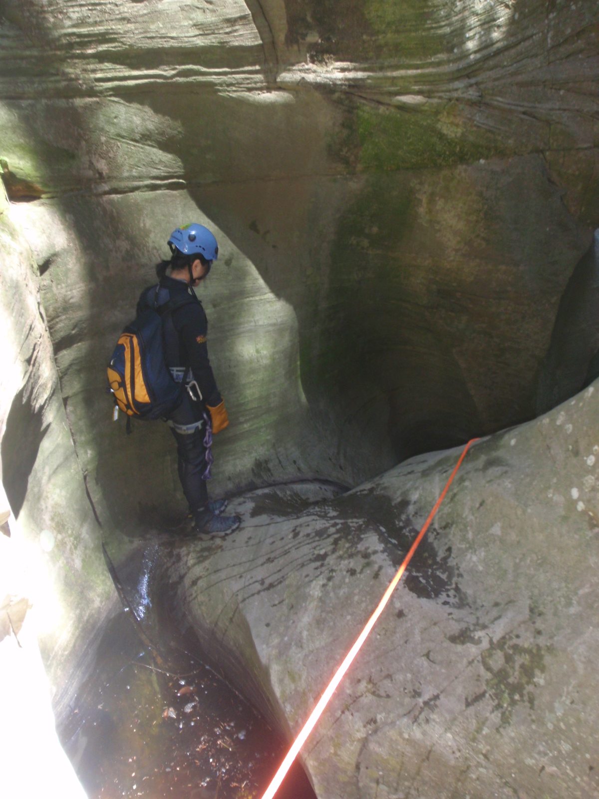 Monica watches Meredith rappel.