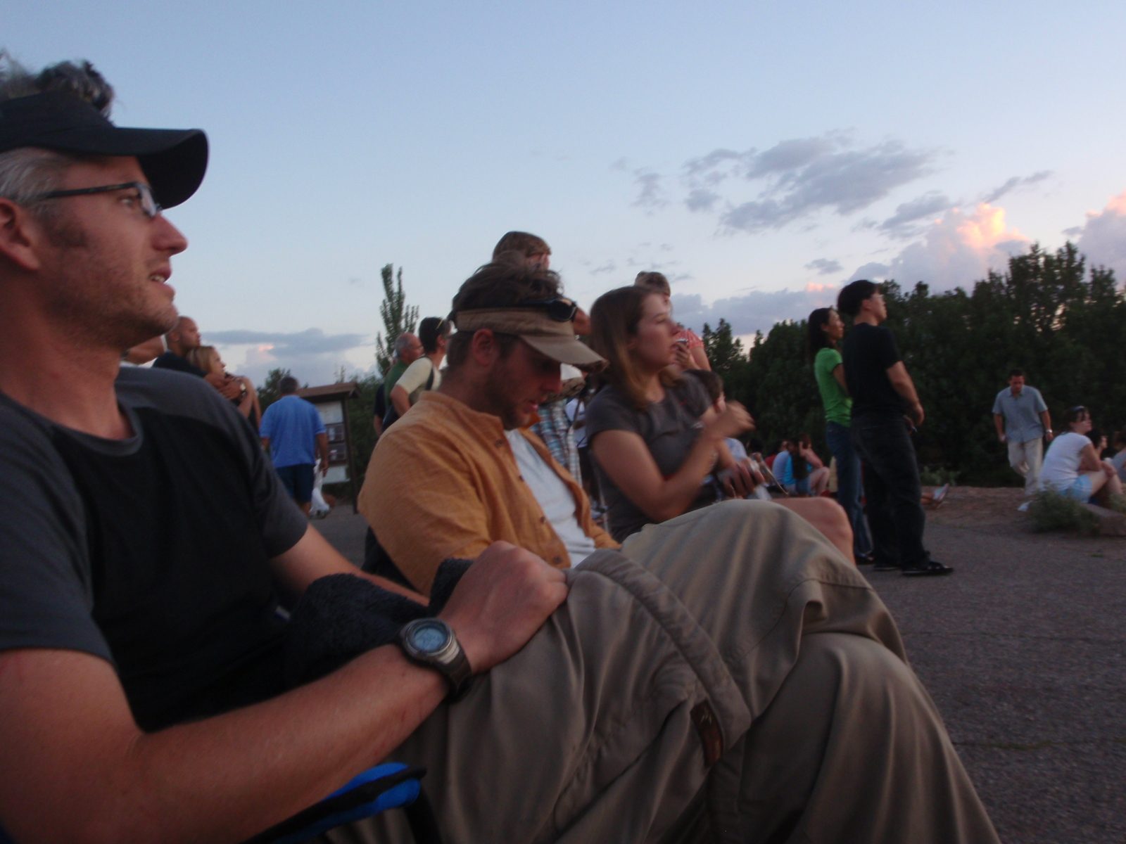 Andy, Mike and Meredith watching the sunset from the airport in Sedona.