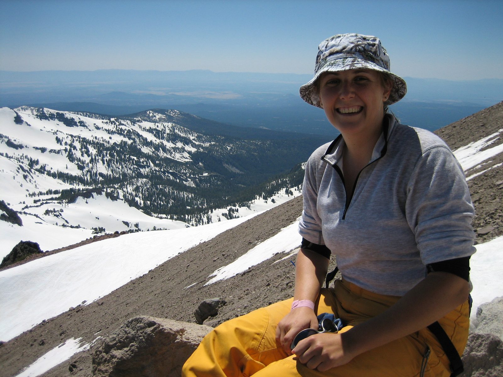 Pausing before the final switchbacks to the top.