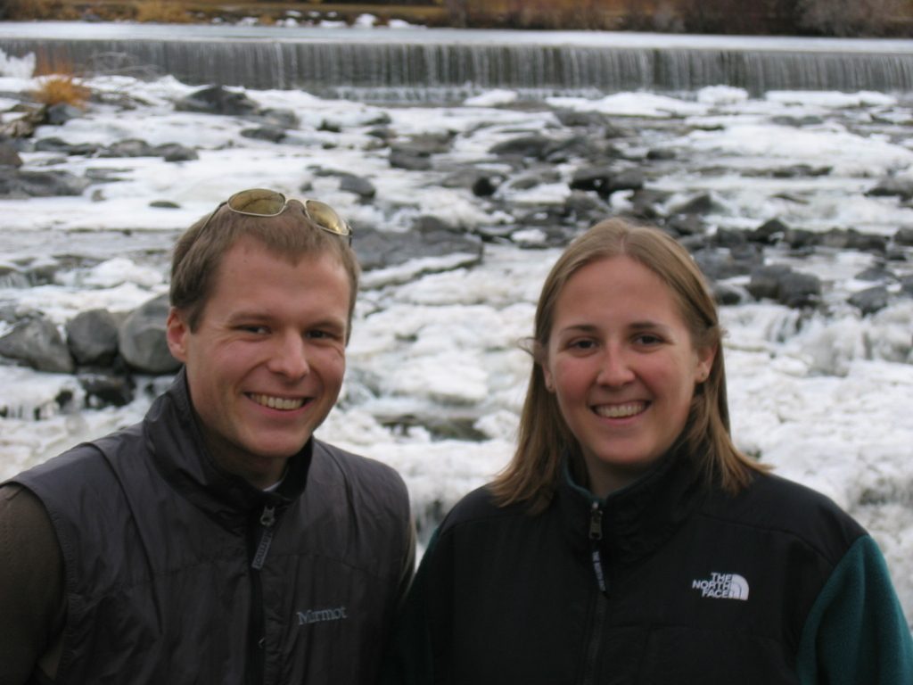 John and Catherine in front of the big, the mighty... Idaho Falls.  Half way to Big Sky!