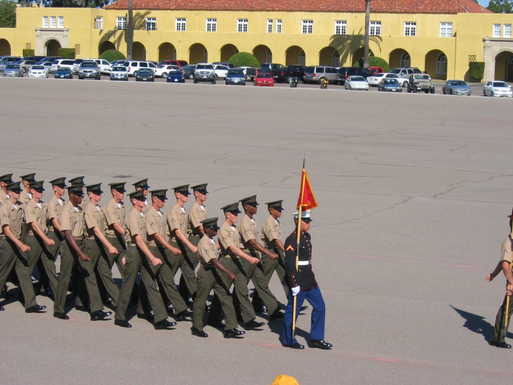 Graduating marines in parade